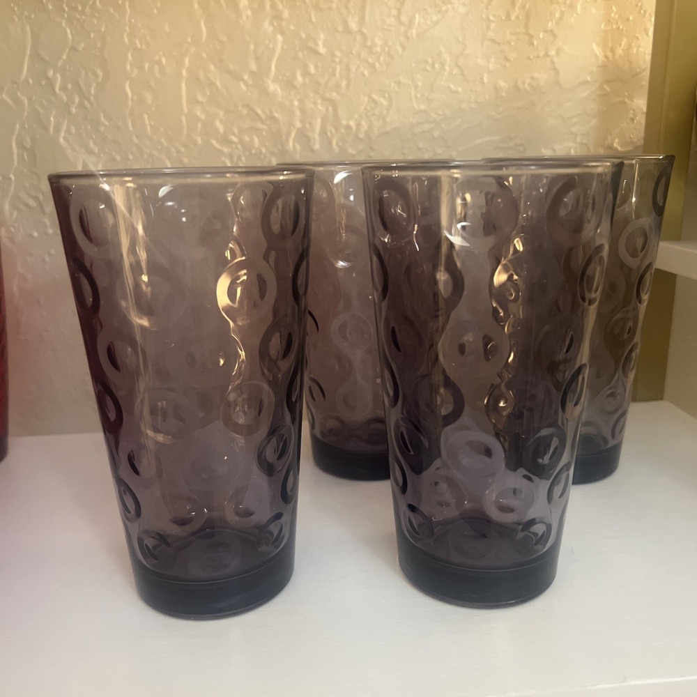 Vintage Amethyst Purple Circleware Coin Dot Drinking Glass Tumbler‎ Set of 4